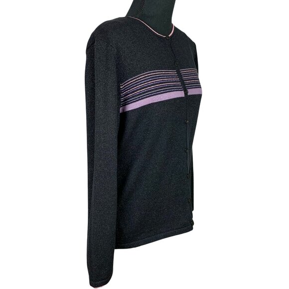 Metallic Black Purple Striped Buttoned Cardigan - Picture 4 of 7